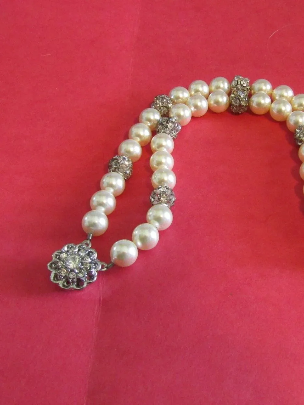 Lovely Double Strand FAUX PEARL & RHINESTONE WEDDING BRACELET 8